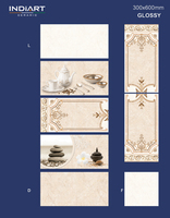 INDIART CERAMIC Carreaux muraux en céramique brillants de style classique moderne pour hôtel, 300x600mm, résistants aux acides, antibactériens, pour murs intérieurs