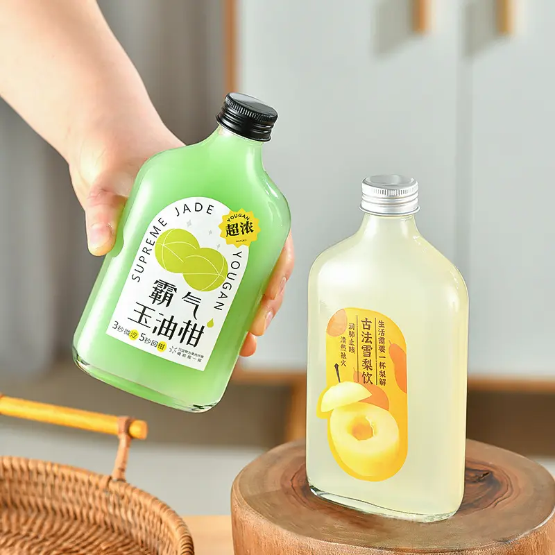 Hot Selling 250ml Fruit Juice Beverage Flat Bottle With Hand Twisted Cap