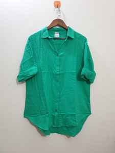 Tops informales sólidos a cuadros sueltos para mujer, camisa tejida con botones de solapa de manga larga de longitud corta con dobladillo Irregular, tejido transpirable - Product Image 5