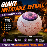 Décorations d'Halloween Géantes Gonflables en Forme d'Œil - 1m/3.3ft, 2m/6.6ft, 3m/10ft, 4m/13ft - Œil Gonflable Imprimé Effet Sanglant - Accessoire d'Horreur