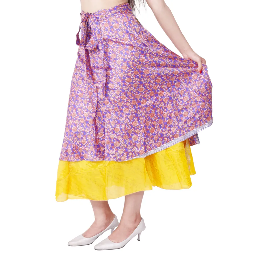 Boho Vintage Silk Sari Magic Wrap Skirt Multi Colored Reversible Skirts