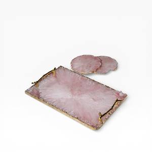 Bandeja Rectangular de Piedra de Ágata Natural en Tono Neutro con Acabado Cristalino Liso y Herrajes Dorados Minimalistas - Product Image 5