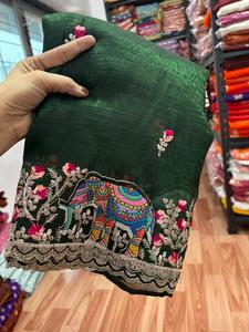 Sari de Mujer, Suave y Texturizado, con Bordado Completo y Blusa a Juego, Hecho en India, Disponible en Stock - Product Image 5