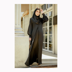 Eid Women Abaya Dubai Soft Solid Puff Sleeves Muslim Dress <b>Silky</b> Kaftan Dubai Turkey Muslim Robe Islamic Clothing - Product Image 5