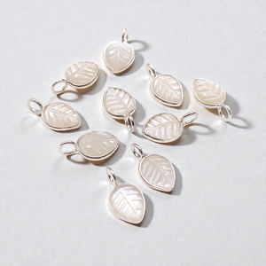 White <b>Moonstone</b> 8x10 mm Leaf Carving Charm 925 Silver - DIY Hand Carved Gemstone Pendant - Product Image 1