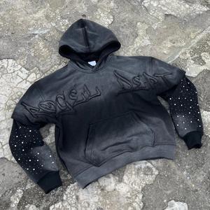 Wholesale Acid Wash Hoodies Rhinestone Embellished Streetwear <b>Oversized</b> <b>Hoodie</b> <b>Men</b> Women Custom Logo Supplier - Product Image 1