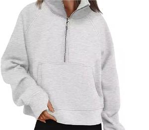 Nouveau design, logo personnalisé, couleur, sweats à capuche de golf de luxe pour femmes, poche à demi-fermeture éclair à col rond vierge - Product Image 6