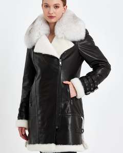 Dernière veste en cuir de mouton véritable pour femmes en daim de fourrure de renard avec doublure Sherpa pardessus ceinture amovible caractéristique respirante - Product Image 5