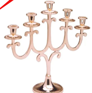 Venta caliente Rose Gold 5 Branch Metal Menorah Hanukkah Candle Stand para Temple Home - Product Image 1