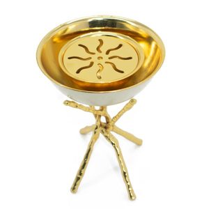 Brûleur d'encens moderne blanc et or en forme de branche, bol rond en métal, design arabe, pour usage domestique et cadeaux au Moyen-Orient et au Golfe - Product Image 2