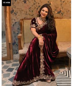 ชุดชาวเผ่าอินเดียชุดผ้ากำมะหยี่พร้อมชุดปักลาย Jari C-pallu ใส่ทำงานและตัด Saree กับเสื้อทำงานกำมะหยี่หนา - Product Image 1