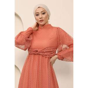 ชุดราตรีทรงเอไลน์ลายจุดประดับมุก แขนสั้น ความยาวแม็กซี่ สไตล์เรียบง่าย รุ่น MSW12238-2 ไซส์ XL - Product Image 2