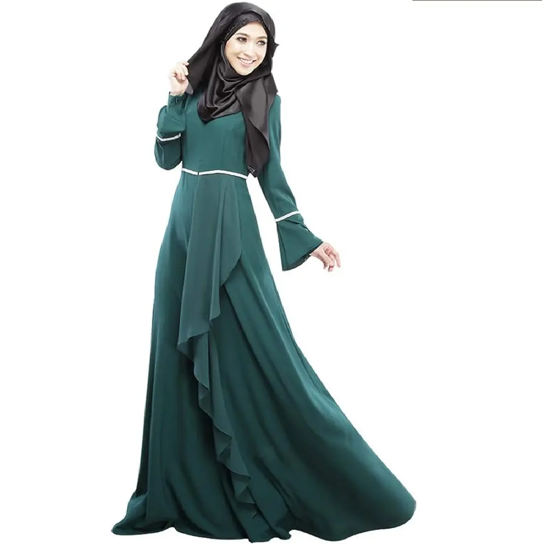 Свободный однотонный халат Абая Новый мусульманский женский зеленый кафтан исламское платье макси с длинным рукавом арабский джилбаба Абая оптовая продажа от Ind