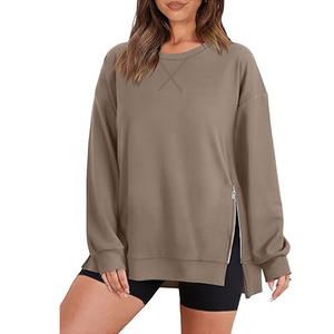 Femmes surdimensionné léger pull sweat 2025 mode doux col rond côté fente fermeture éclair à manches longues haut pour l'automne/hiver - Product Image 1