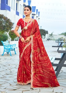Saree en mousseline de velours de haute qualité avec chemisier brodé pour une mode de mariage élégante et unique au meilleur prix - Product Image 4