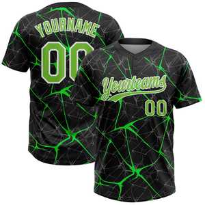 Jersey de softbol de dos botones Unisex personalizado hecho en fábrica, patrón verde neón, estampado por sublimación, camisa bordada con nombre y número del equipo - Product Image 1