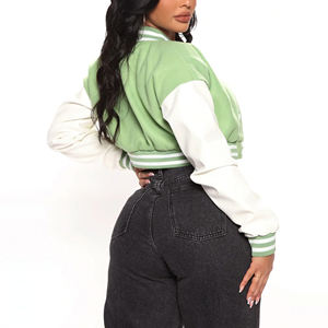 เสื้อแจ็กเก็ตผ้าฝ้าย100% คุณภาพสูงสำหรับสตรีเสื้อแจ็กเก็ตผ้ากำมะหยี่ปักลายสำหรับสตรีเสื้อครอปฮิปฮอป - Product Image 3