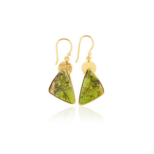 Pendientes Colgantes de Latón Antiguo para Mujer, Pendientes de Gota con Piedra de Ópalo Verde, Pendientes Hechos a Mano de Latón de Alta Calidad, Pedido al por Mayor - Product Image 1