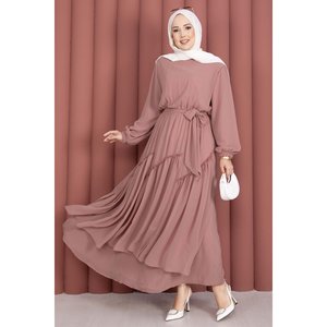 Vestido de Gasa de Lujo Vintage para Mujer con Detalle de Volantes Asimétricos, Color Rosa Polvo, Tallas XS-XXL, Estilo Imperio, Línea A, Vestido de Gala con Flores y Borlas - Product Image 3