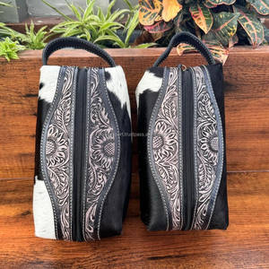 New High Quality Cowhide Leather Toiletry Organizer Shaving Kit <b>Men</b> Women Hand Tooled Leather Travel Cosmetic <b>Bag</b> Dopp <b>Wash</b> Kit - Product Image 3