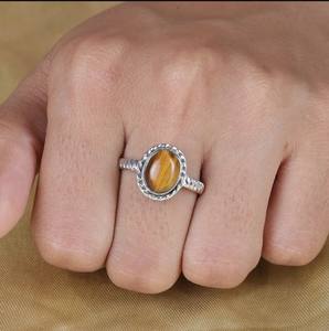 Anillo de Plata de Ley 925 Ojo de Tigre Eternity Vermeil para mujer, joyería de piedras preciosas amarillas, biseles de diamantes para cabujones de fiesta a granel - Product Image 5