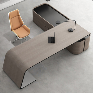 Bureau de direction moderne intelligent avec chargeur sans fil, table de bureau en bois en forme de L, poste de travail de luxe pour PDG et managers - Product Image 2
