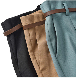 Women High Waist Pleated Straight Leg Crepe <b>Pants</b> With Belt Solid Color Casual Full Length Autumn Wear - Product Image 5