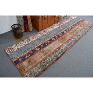 Alfombra Turca Vintage de 3.2x9.8 pies, Alfombra de Pasillo, Alfombra de Lana Azul - Product Image 1