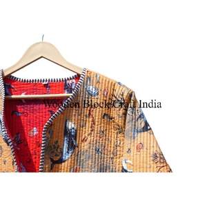 Veste d'hiver écologique en coton patchwork faite à la main pour femmes, style indien Kantha, florale, réversible, respirante et confortable - Product Image 3
