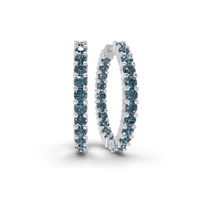 Pendientes de Aro con Diamantes Cultivados en Laboratorio, Color Azul Real Tono Zafiro, 1 Ct Tw, Claridad VS, 44 Diamantes, Oro Sólido de 14K, Intensidad de Color Cielo Profundo - Product Image 1