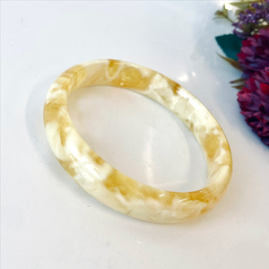White and Yellow <b>Bangle</b> <b>Bracelet</b> made from Natural Baltic Amber; Natural Baltic Amber <b>bangle</b> Marbled 70 mm - Product Image 1