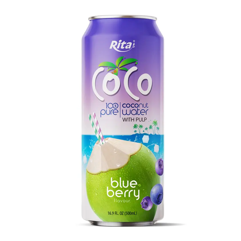Vietnam nuovo prodotto acqua di cocco lattina da 500ML con Pullp al gusto di mirtillo