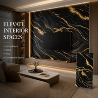 Panneau mural en PVC brillant MORLENX en agate noire dorée, effet marbre UV, pour la décoration intérieure de villas et d'hôtels de luxe
