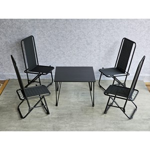 Minimalist Living Room Furniture Combo Set Square Oak Wood and 4 Foldable Mesh Chairs Convertible <b>Coffee</b> <b>Table</b>-CBCF291 - Product Image 3