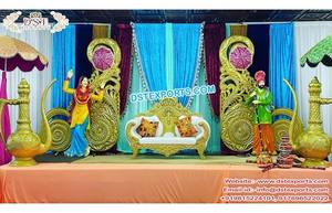Mehndi événement scène décoration idées et accessoires Punjabi Mehandi Sangeet cérémonie scène arabe mariage événement Sangeet scène décor - Product Image 2