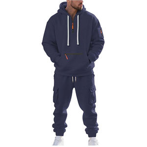 Ensemble de survêtement cargo pour homme adulte à séchage rapide, couleur unie, sweat-shirt à capuche avec poche, jogging, pantalon de survêtement - Product Image 1