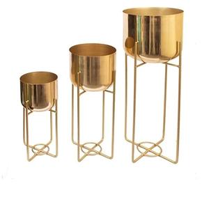 Macetas de Metal de Cobre con Acabado Niquelado y Diseño Martillado, Decoración de Piso para Hogar y Jardín, con Soporte Dorado - Product Image 3