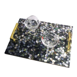 Plateau de service en nacre pour hôtel avec poignée en métal Présentoir de desserts alimentaires de première qualité pour les meilleures ventes de plateau de table basse - Product Image 2