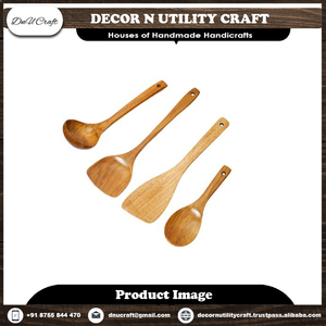 Vente en gros Ensemble d'ustensiles de cuisine antiadhésifs en bois d'acacia naturel faits à la main, cuillères et langues écologiques - Product Image 3