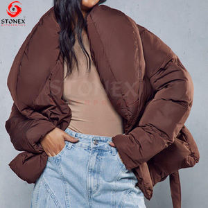 Veste d'hiver matelassée en duvet de canard pour femme, OEM ODM, à capuche, respirante, imperméable, en coton tricoté, imprimée, personnalisable, veste à bulles - Product Image 3