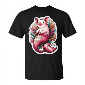 Camiseta premium para niñas con diseño de cerdita sirena adorable con cola de sirena - Product Image 2