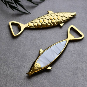 Solid Brass Bottle Opener Fish Shape Embossed With Mother of Pearl Best Quality Wine Bottle <b>Accessories</b> at Low Cost - Product Image 1