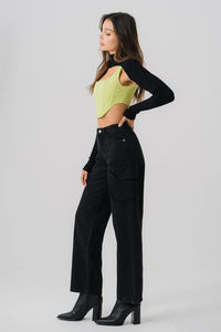 กางเกงยีนส์ขายาวสำหรับผู้หญิงกางเกงยีนส์เอวกลางระบายอากาศได้ดีย้อมสีล้วนดีไซน์ตามสั่งแบบ2025ฤดูหนาว - Product Image 4