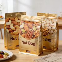 Sacs d'emballage personnalisés en kraft avec logo imprimé, à huit soudures latérales, pour noix et snacks, avec fermeture éclair et fenêtre