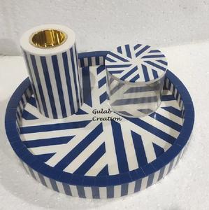 Handcrafted Traditional Bakhoor Burner/Madkhan Decorative Serving Tray Bone Inlay Mubkhar <b>Box</b> <b>Matching</b> Tray Set Aromatic Use - Product Image 3