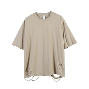 T-shirt vintage personnalisé de qualité supérieure à manches courtes T-shirt déchiré à trous T-shirt de sonnerie en gros T-shirt vierge pour hommes - Product Image 5