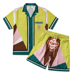 Ensemble 2 pièces d'été pour homme en coton respirant de haute qualité, chemise et short, imprimé personnalisé, manches courtes, boutonnage CASA - Product Image 2