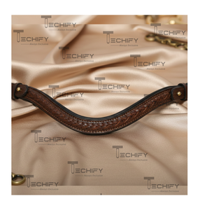 Bandeau de tête de cheval en cuir brun tressé artisanal |   Bride de tête de style occidental incurvée |   Accessoire d'équitation durable - Product Image 1