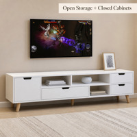 Meuble TV moderne en bois massif pour salon, meuble TV avec étagères ouvertes et armoires fermées, 120/140 cm, écologique et durable