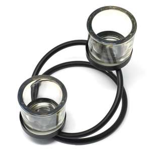 Super qualité petit bougeoir en métal de table enduit de poudre noire fini avec 2 bougeoirs en verre insert supérieur en fer - Product Image 1